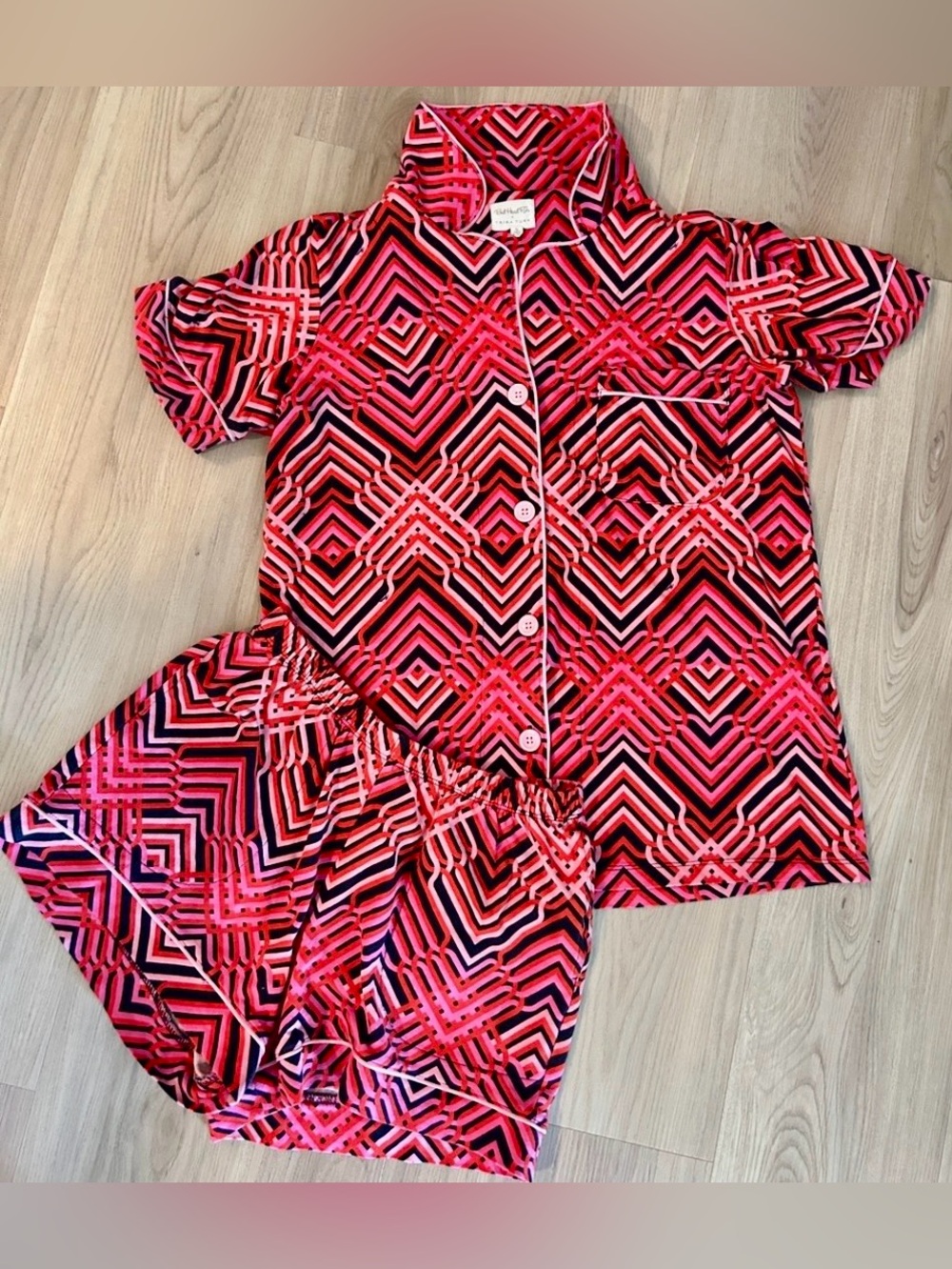 BedHead x Trina Turk Geo Trellis Short Pajama Set S Bold Geometric Soft Cozy